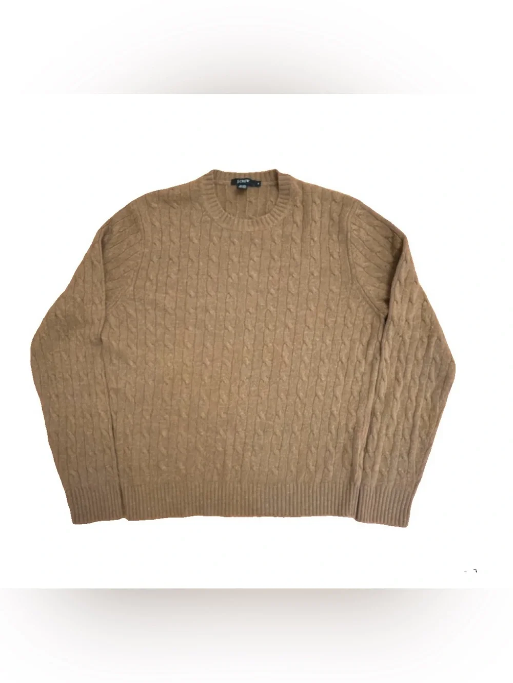 Vintage J.Crew Cable Knit Crewneck Sweater Medium Tan Blend Wool Angora Cashmere
